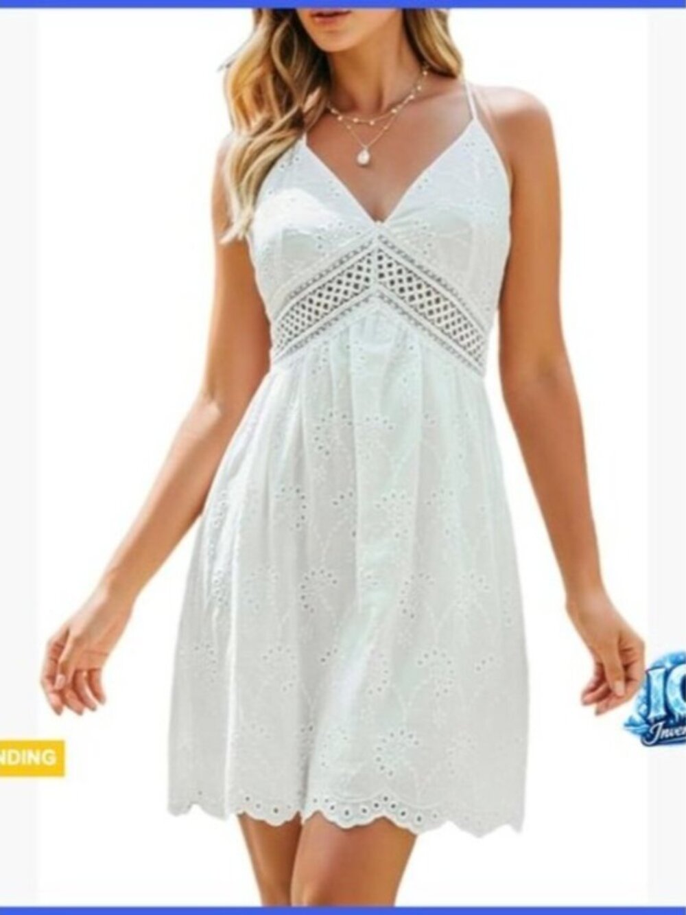 Cotton Halter Backless Lace Cutout Mini Dress